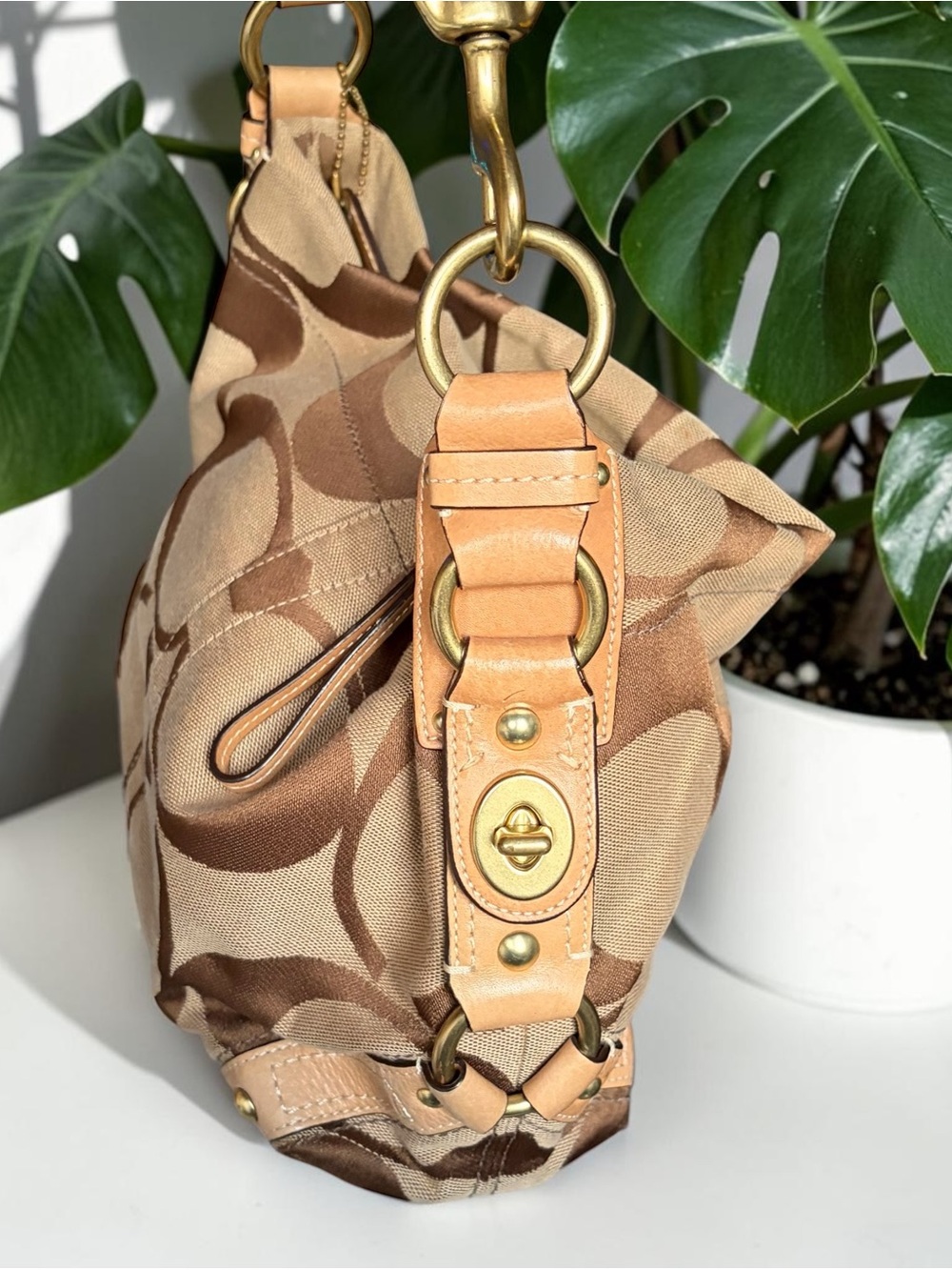 Coach Carly Bag in Brown and Tan - Picture 2 of 8